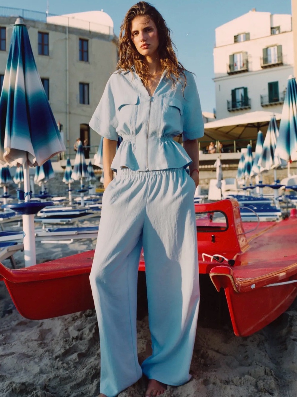 Zara Relaxed Light Blue Women’s Zipper Blouse